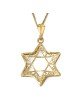 14K Gold Women's Large Double Star of David Pendant with Ornate Design