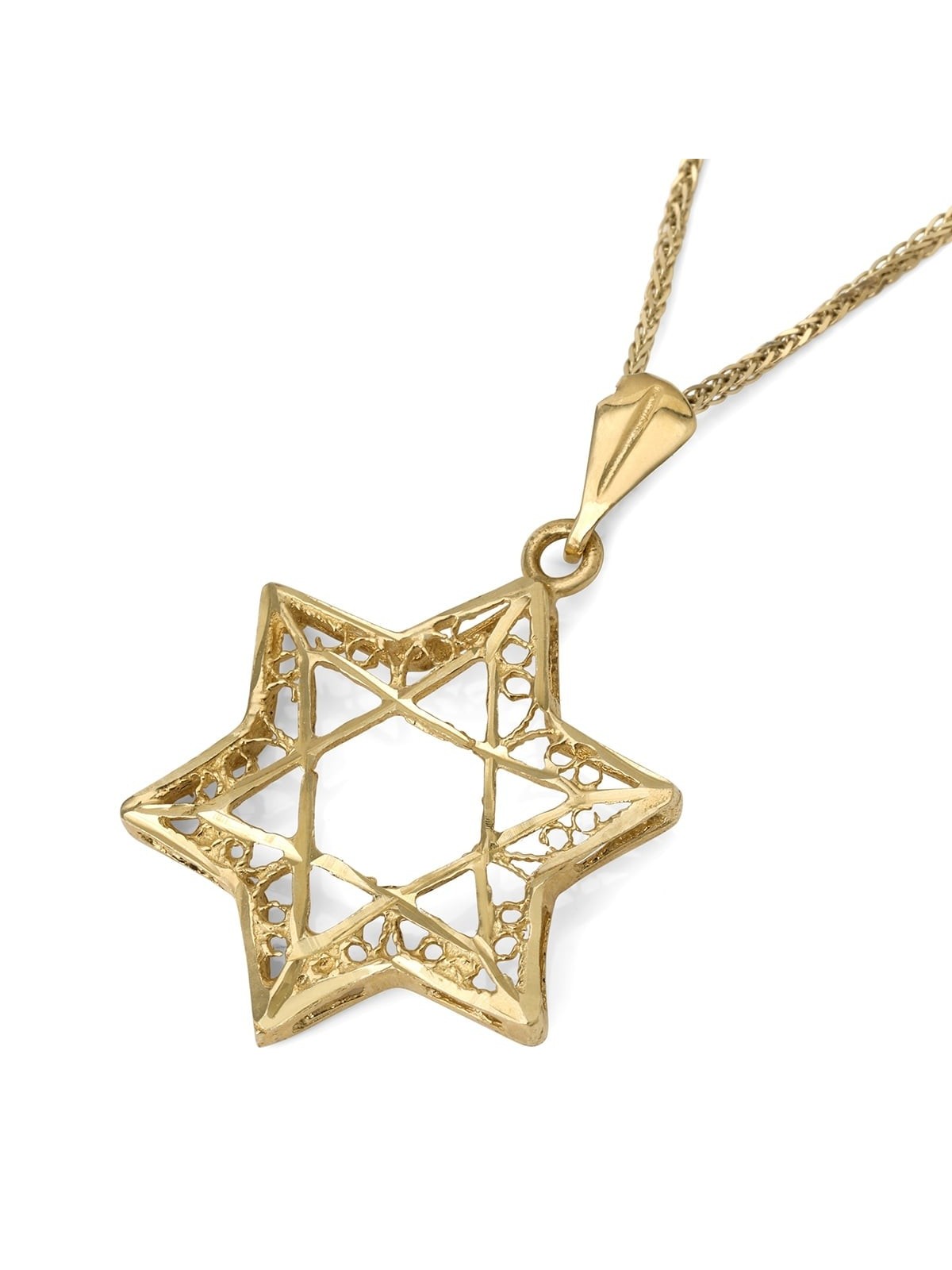 14K Gold Women's Large Double Star of David Pendant with Ornate Design