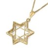 14K Gold Women's Large Double Star of David Pendant with Ornate Design