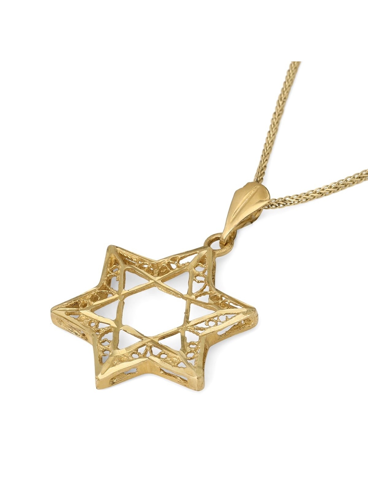 14K Gold Women's Large Double Star of David Pendant with Ornate Design