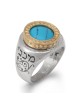 Richesse : Bague Kabbale en Argent, Or et Pierre Turquoise
