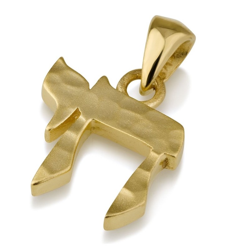 Pendentif Chai en or 14 carats avec finition ondulée