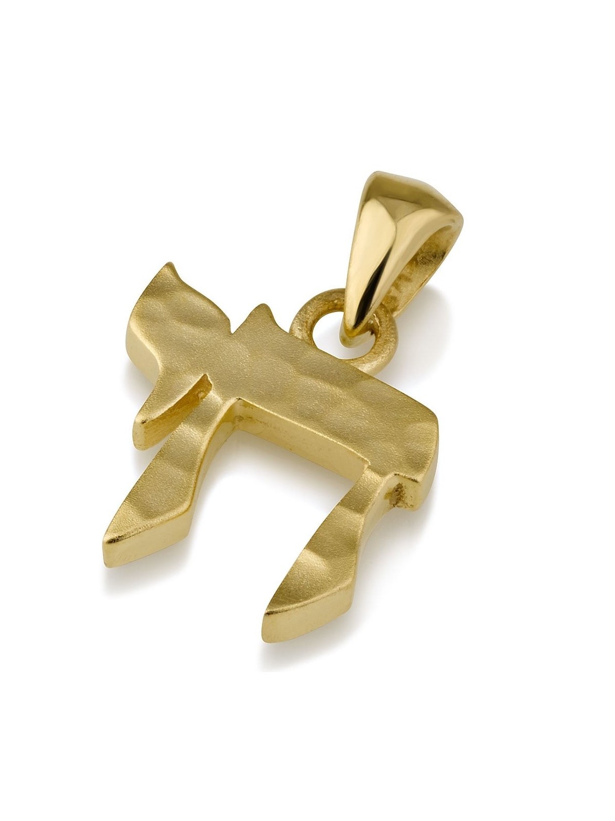 14K Gold Chai Pendant with Rippled Finish