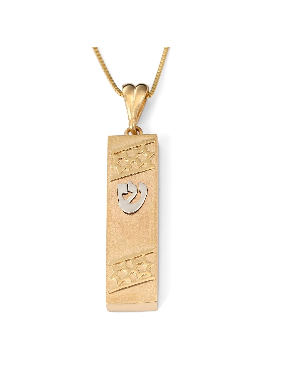 Collier à pendentif mezouza bicolore en or 14 carats