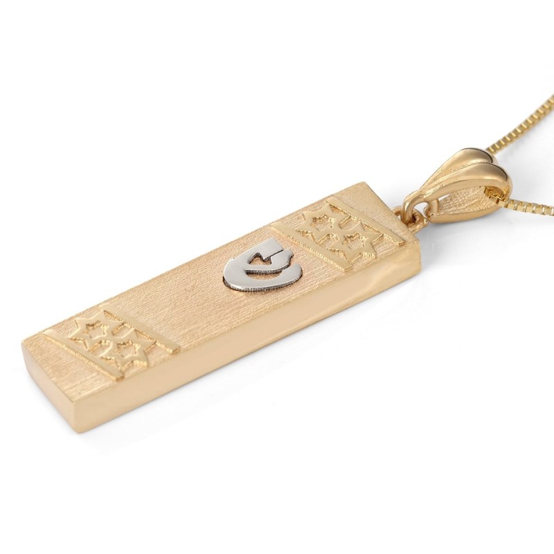 Collier à pendentif mezouza bicolore en or 14 carats