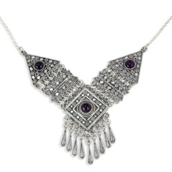 Traditional Yemenite Art Handcrafted Sterling Silver Necklace With Ame