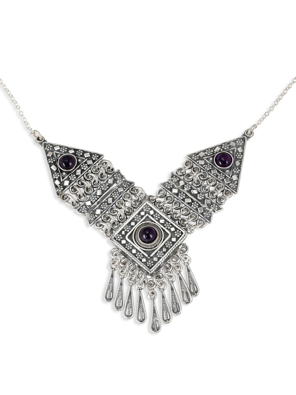 Traditional Yemenite Art Handcrafted Sterling Silver Necklace With Ame