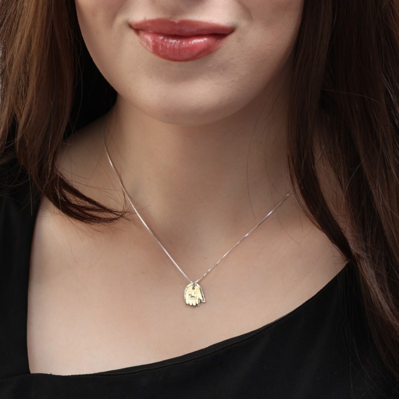 Collier Double Hamsa Argent et Or - Bénédictions / Mauvais Oeil