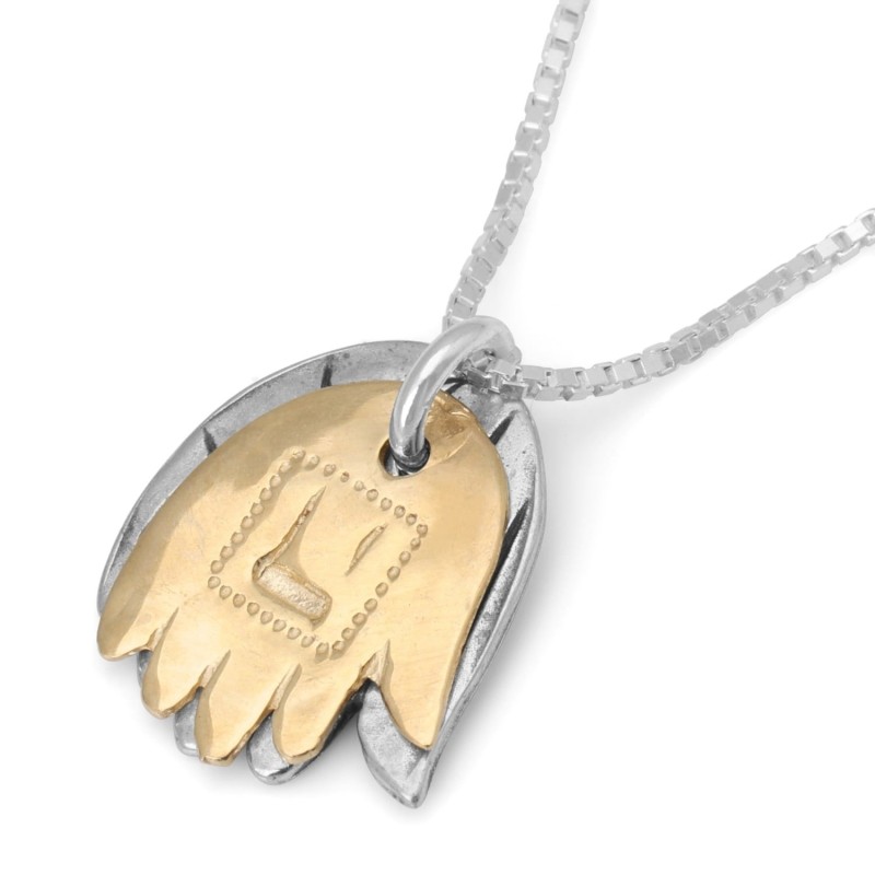 Silver and Gold Double Hamsa Necklace - Blessings / Evil Eye
