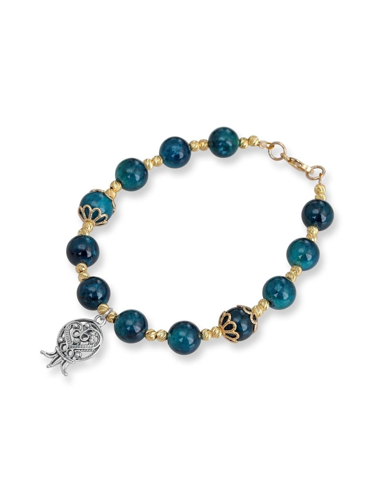 Rafael Jewelry Gold Plated Silver & Eilat Stone Bead Pomegranate Brace