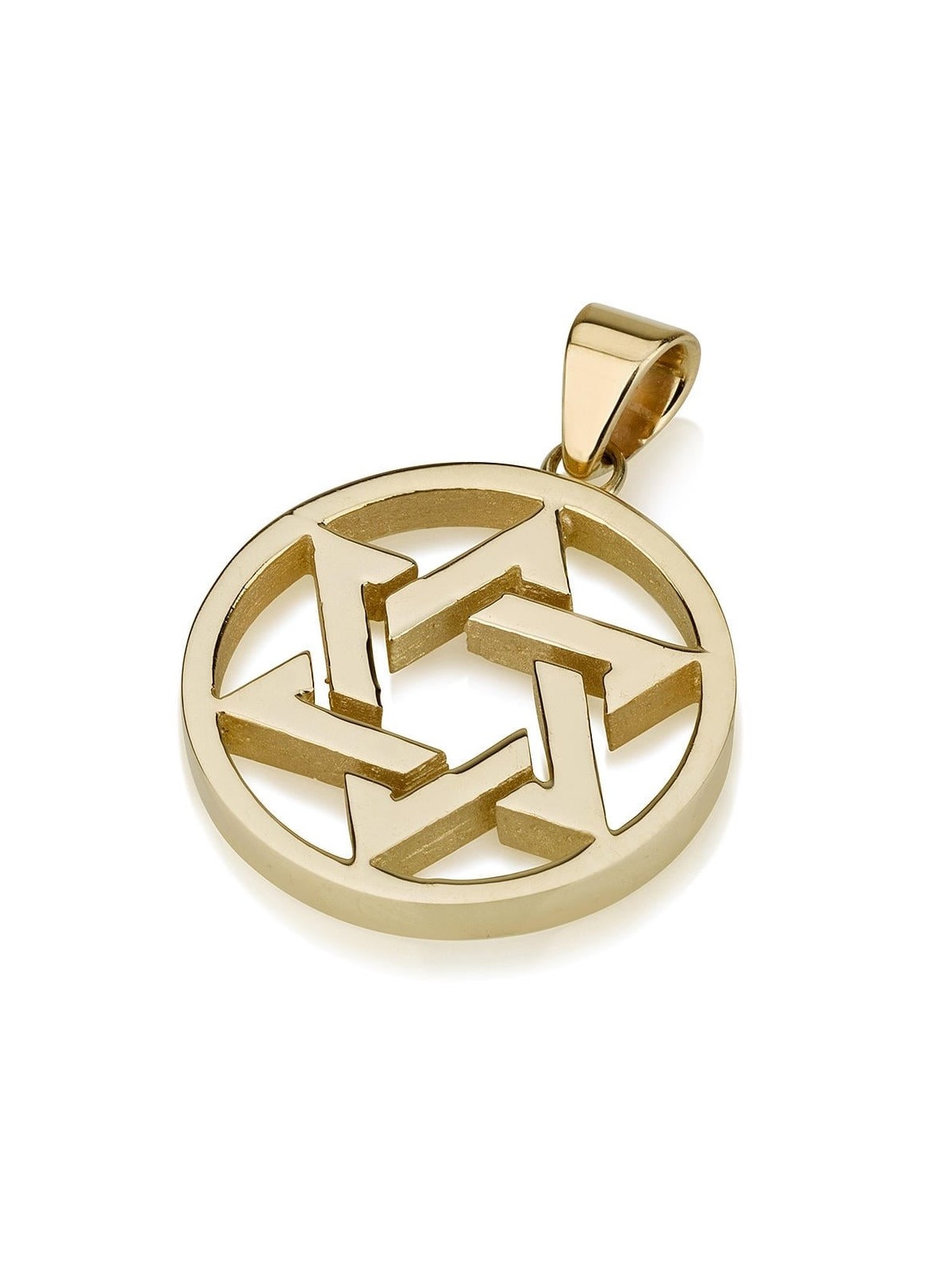 14K Gold Star of David Disk Pendant - Medium