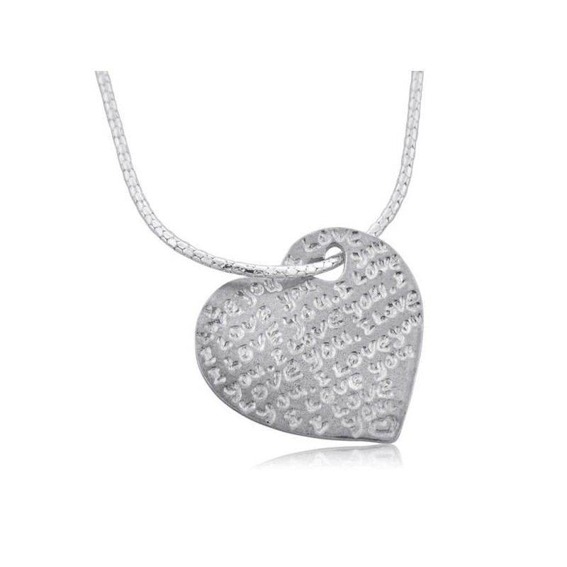 I Love You (עברית/אנגלית): שרשרת תליון לב מכסף סטרלינג