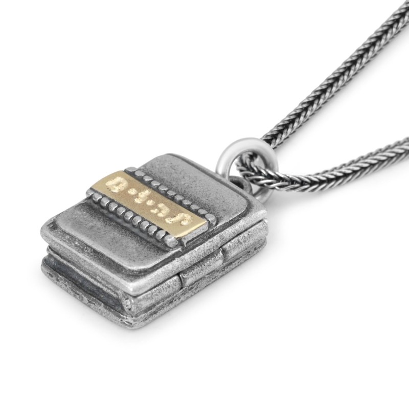 Collier en argent et or avec livre de Psaumes en microfilm