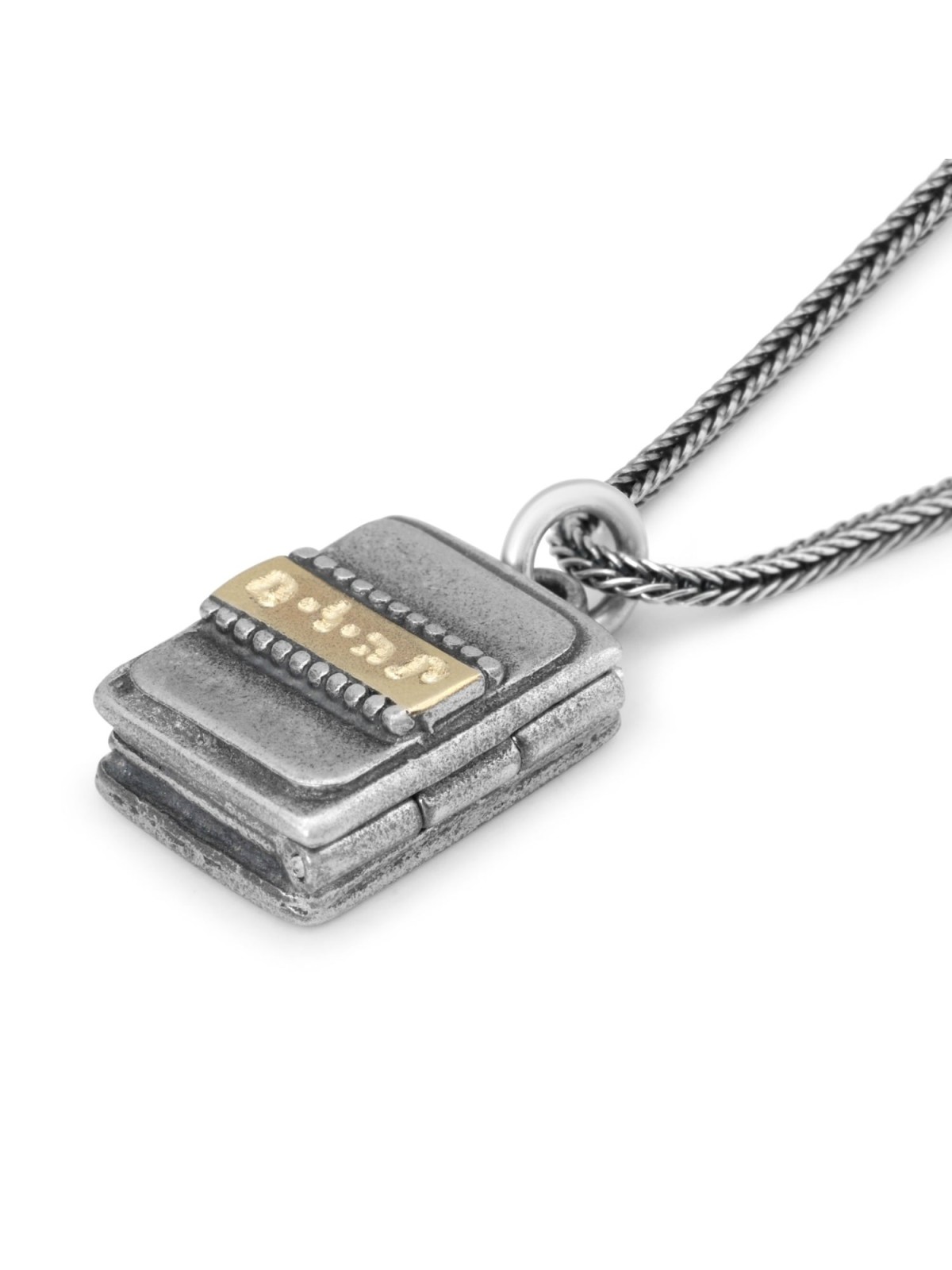 Collier en argent et or avec livre de Psaumes en microfilm