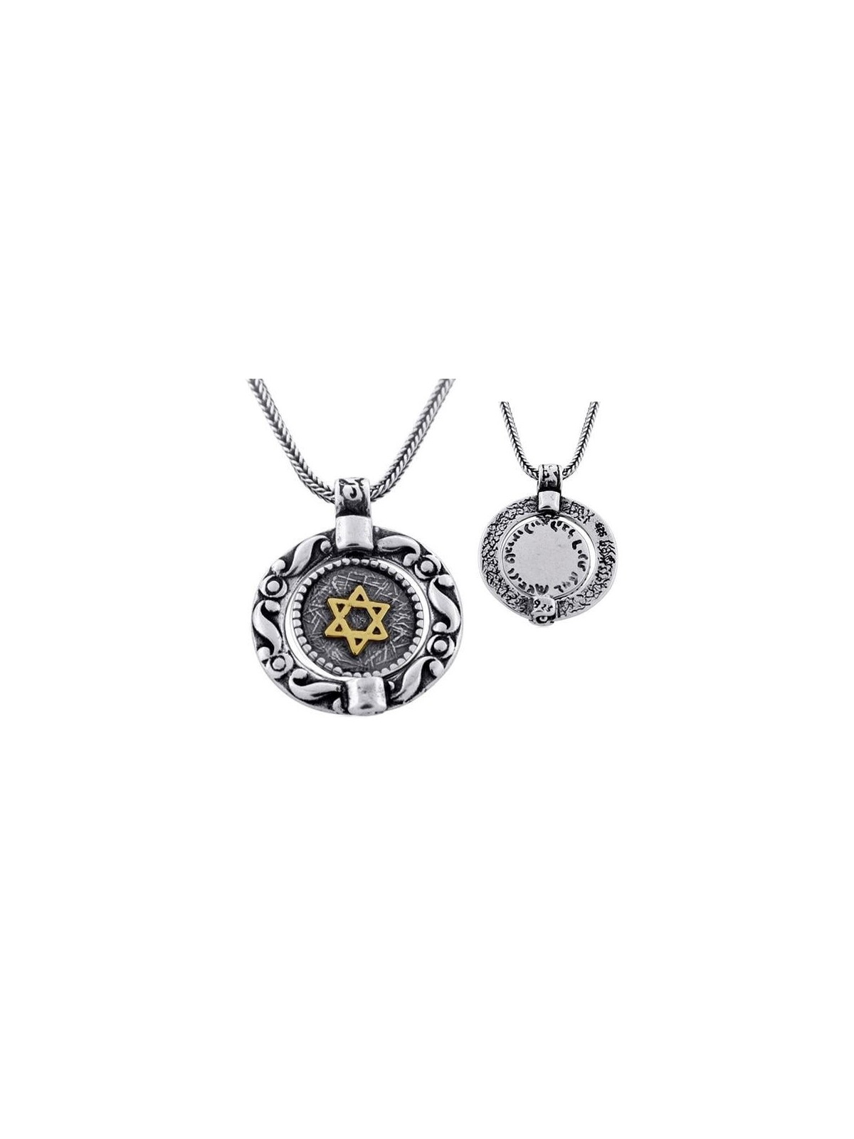 Ana Bekoach : Collier étoile de David en argent et or avec cadre rotatif