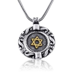 Ana Bekoach: Spinner Frame Silver and Gold Star of David Necklace