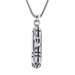 Sterling Silver Striped Mezuzah Pendant Necklace