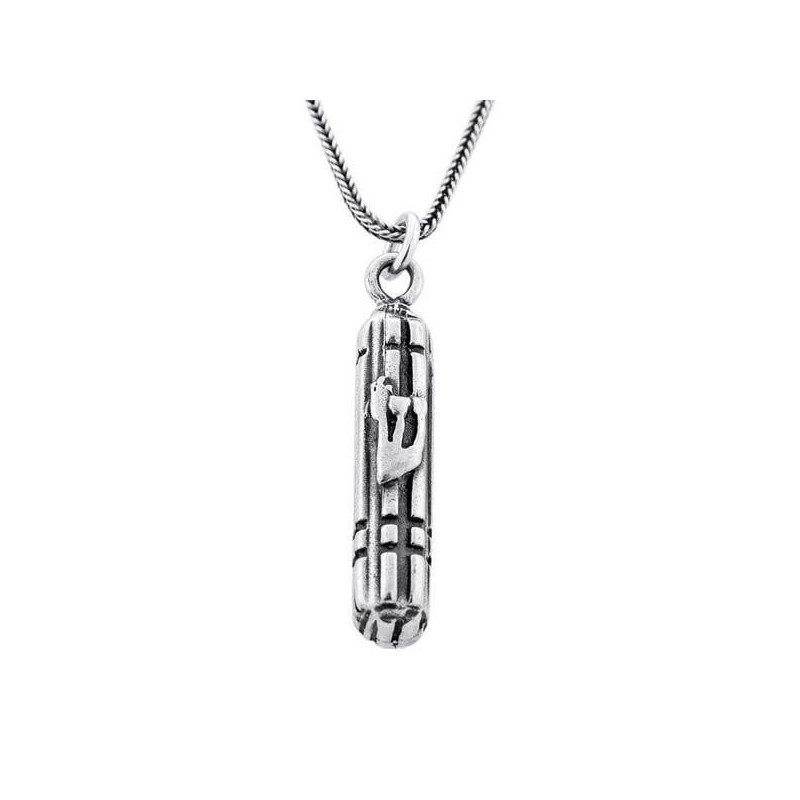 Sterling Silver Striped Mezuzah Pendant Necklace