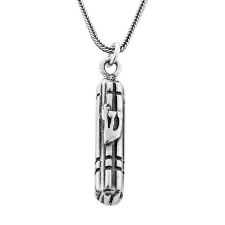 Sterling Silver Striped Mezuzah Pendant Necklace