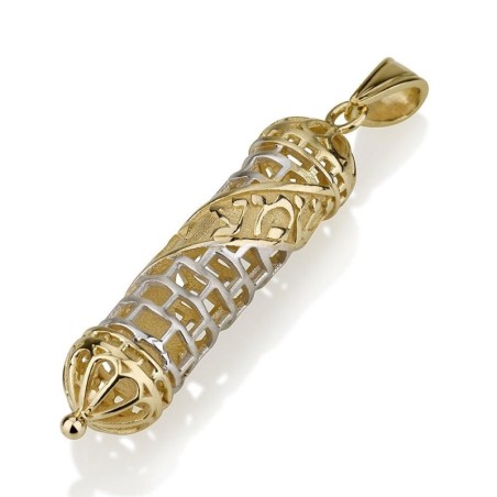 Pendentif Mezouza du Mur Occidental en or 14 carats avec Shema Yisrael