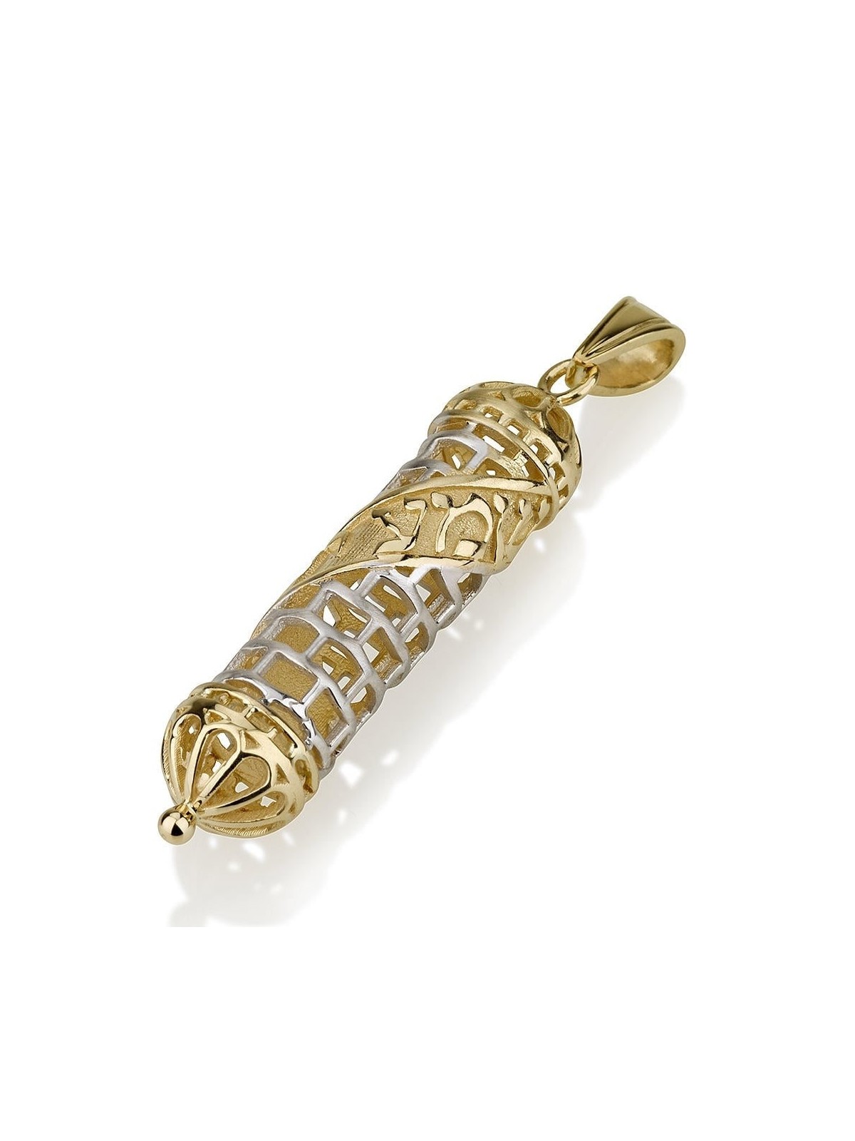 14K Gold Western Wall Mezuzah Pendant with Shema Yisrael