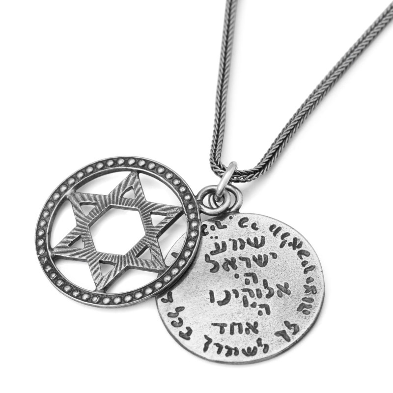 Prière du voyageur et Shema Israël : Collier étoile de David en argent 2 pièces