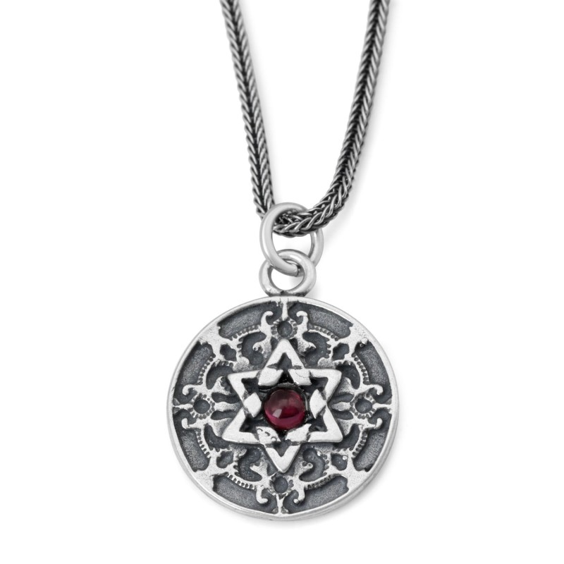 Priestly Blessing: Double Sided Ornate Disk Star of David Necklace wit