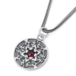 Priestly Blessing: Double Sided Ornate Disk Star of David Necklace wit