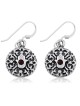 Sterling Silver Circle Hamsa Earrings with Garnet Stone - Porat Yosef