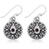 Sterling Silver Circle Hamsa Earrings with Garnet Stone - Porat Yosef
