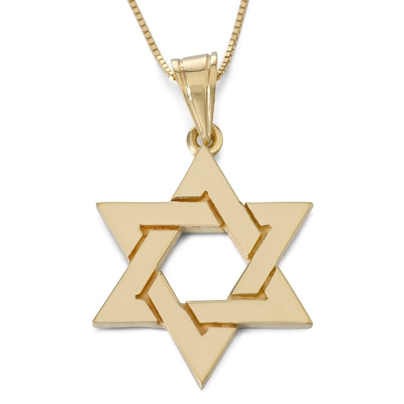 Collier à pendentif étoile de David entrelacé en or 14 carats de luxe - Jaune ou