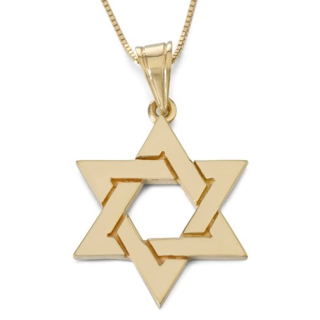 Collier à pendentif étoile de David entrelacé en or 14 carats de luxe - Jaune ou
