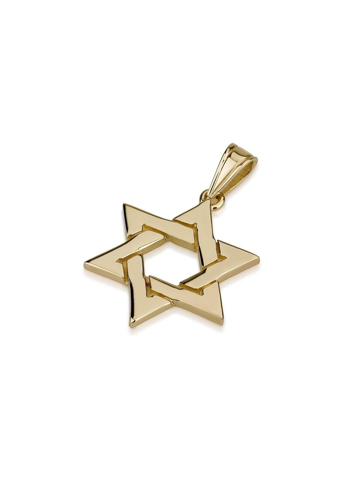 Collier à pendentif étoile de David entrelacé en or 14 carats de luxe - Jaune ou