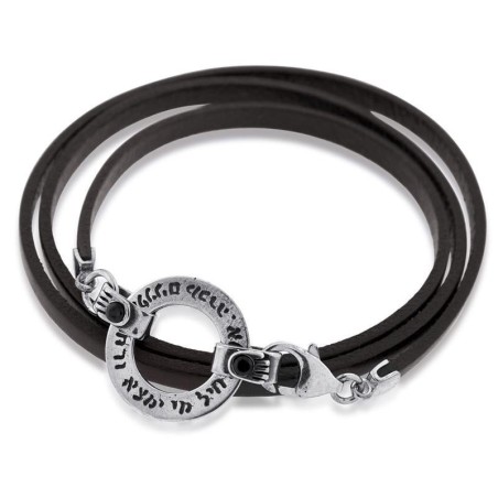 Woman of Valor: Silver Wheel and Leather Bracelet with Garnet Stones