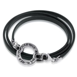 Woman of Valor: Silver Wheel and Leather Bracelet with Garnet Stones
