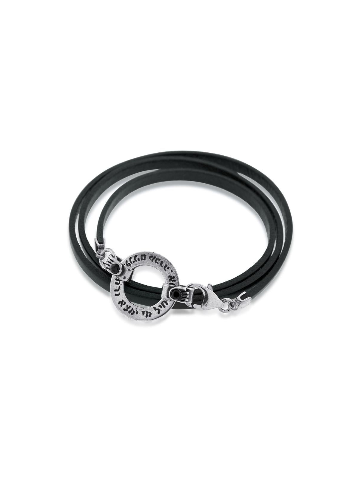 Woman of Valor: Silver Wheel and Leather Bracelet with Garnet Stones