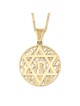 14K Gold Star of David and Chai Pendant with Tree of Life Background -