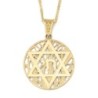 14K Gold Star of David and Chai Pendant with Tree of Life Background -