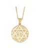 14K Gold Star of David and Chai Pendant with Tree of Life Background -