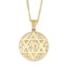 14K Gold Star of David and Chai Pendant with Tree of Life Background -