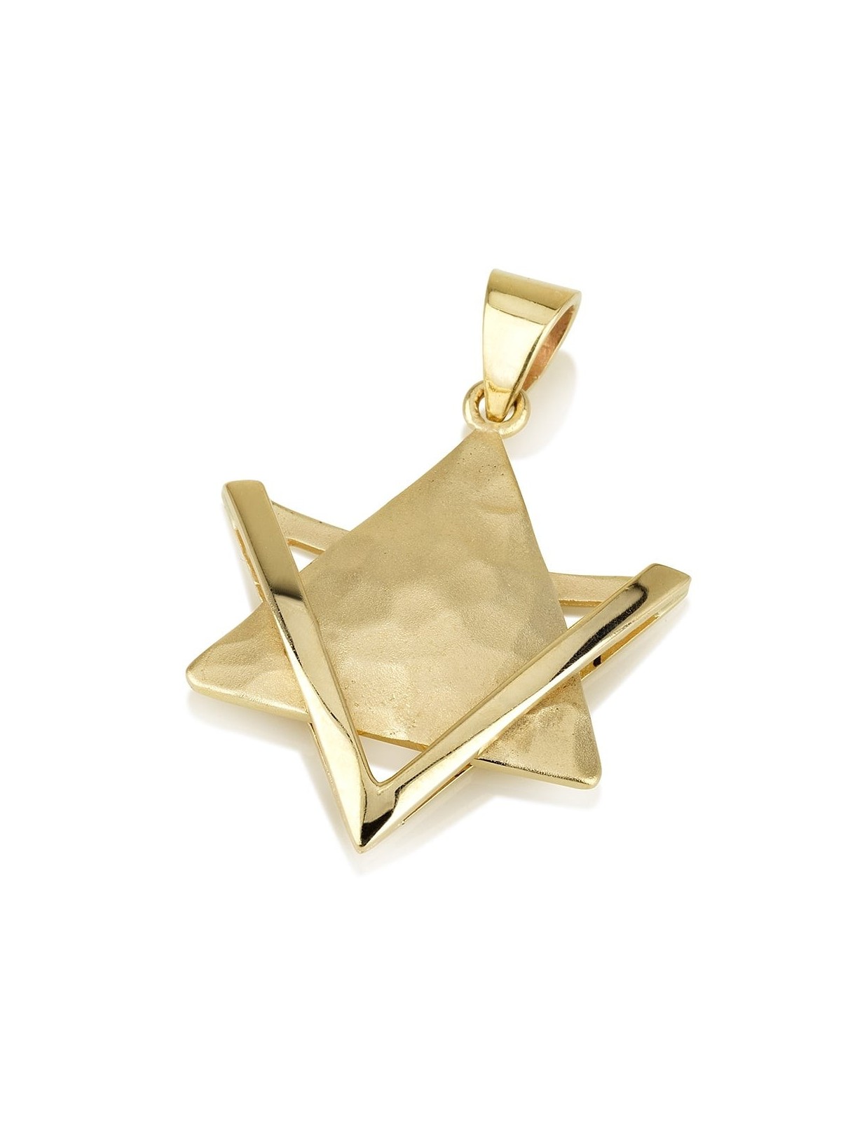 Pendentif étoile de David en or 14 carats avec triangle martelé et pointe de contour