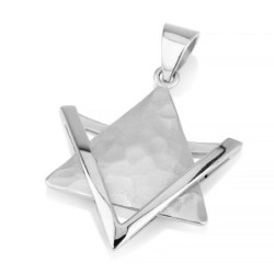 14K Gold Star of David Pendant with Hammered Triangle and Outline Poin