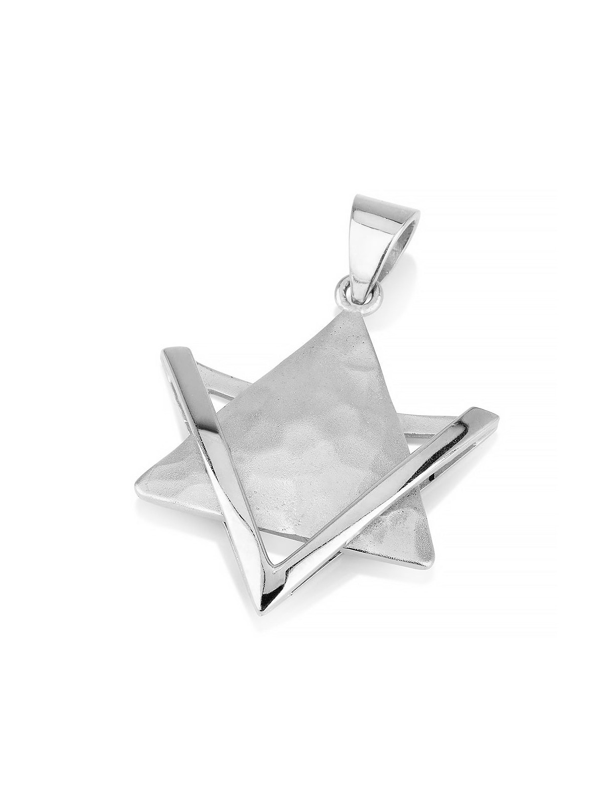 14K Gold Star of David Pendant with Hammered Triangle and Outline Poin