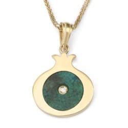 14K Gold Eilat Stone and Diamond Pomegranate Pendant Necklace