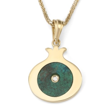 Collier pendentif grenade en or 14 carats avec pierre d'Eilat et diamants