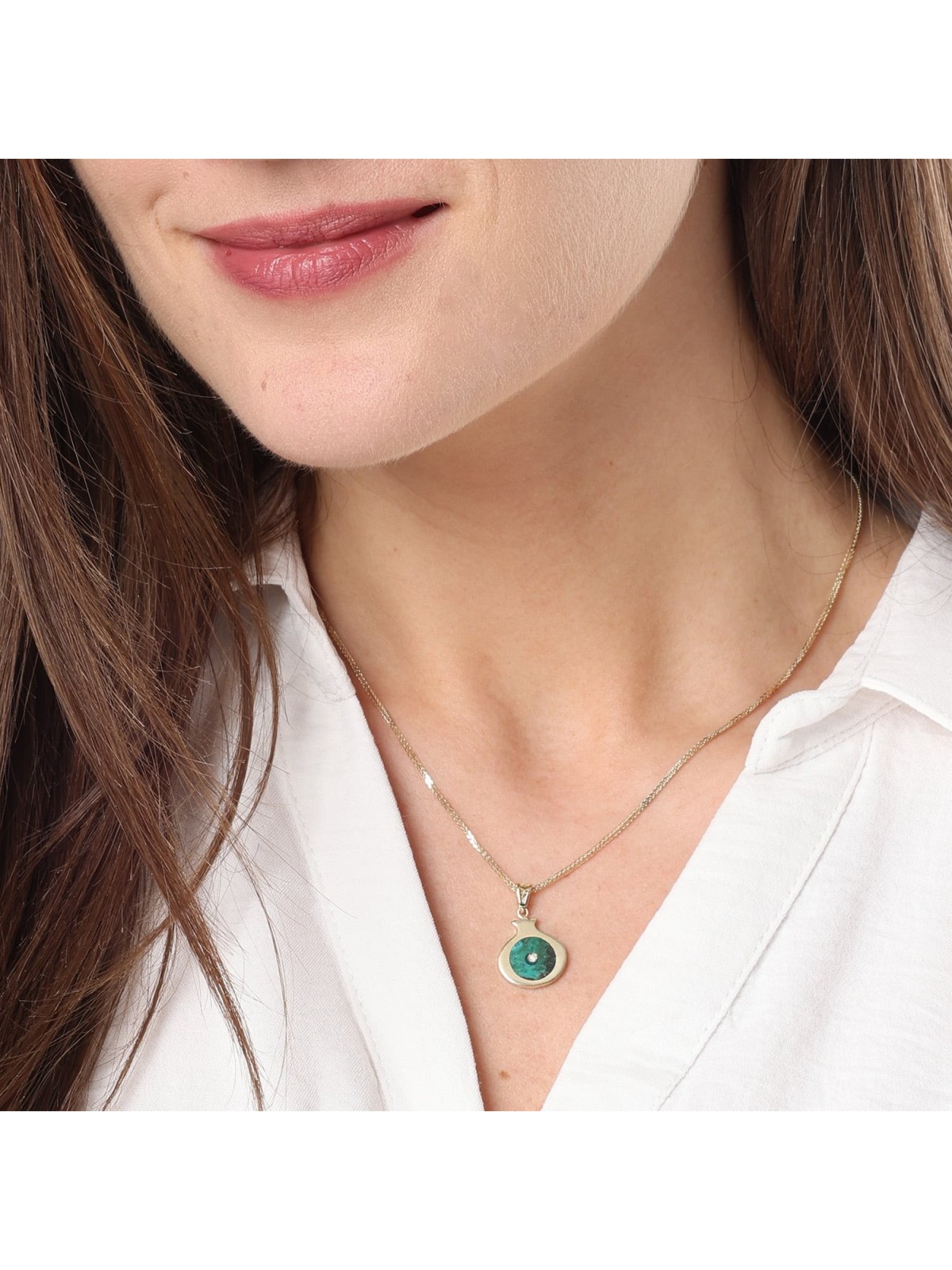 14K Gold Eilat Stone and Diamond Pomegranate Pendant Necklace