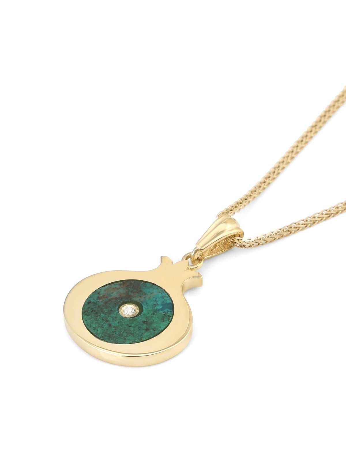 14K Gold Eilat Stone and Diamond Pomegranate Pendant Necklace