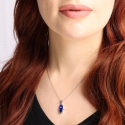 14K Gold and Blue Enamel Hamsa Pendant Necklace with Diamond Fingers a