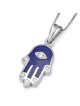 14K Gold and Blue Enamel Hamsa Pendant Necklace with Diamond Fingers a