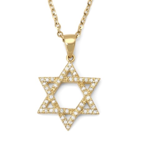 Collier pendentif étoile de David en or 14 carats serti de diamants - Jaune ou Wh